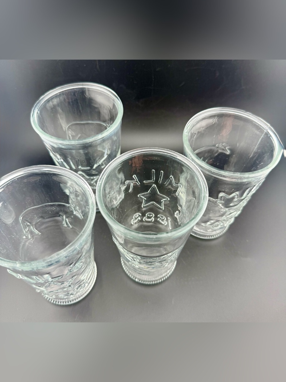4 Libbey 1888 milk glasses. Manufactured in Canada. Vintage. Circa 1970s